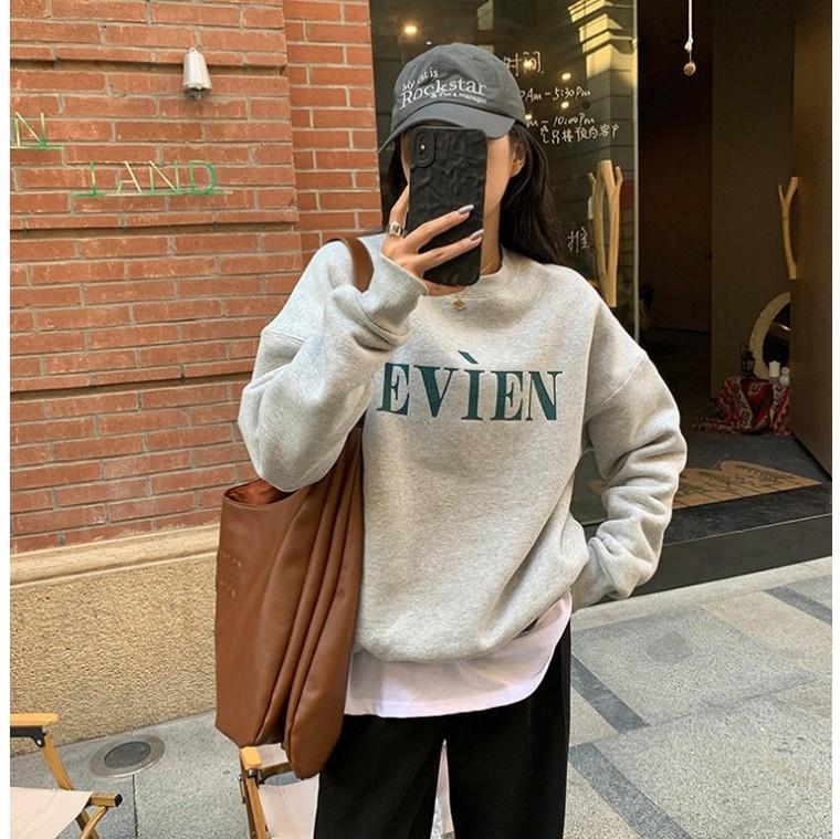 여성 ev 레터링 맨투맨 티셔츠 라운드넥 긴팔 티셔츠