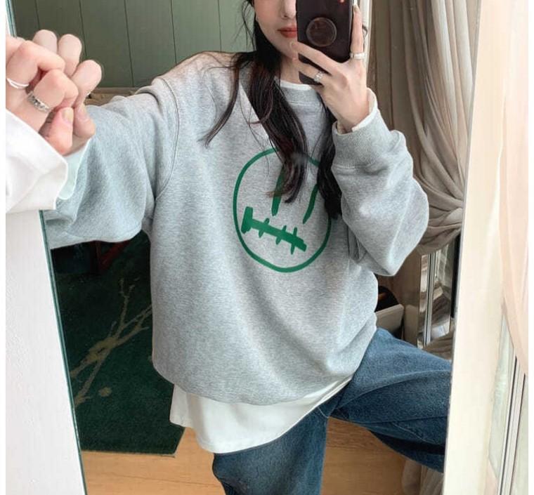여성 페이스 프린팅 맨투맨 티셔츠 라운드넥 긴팔 티셔츠