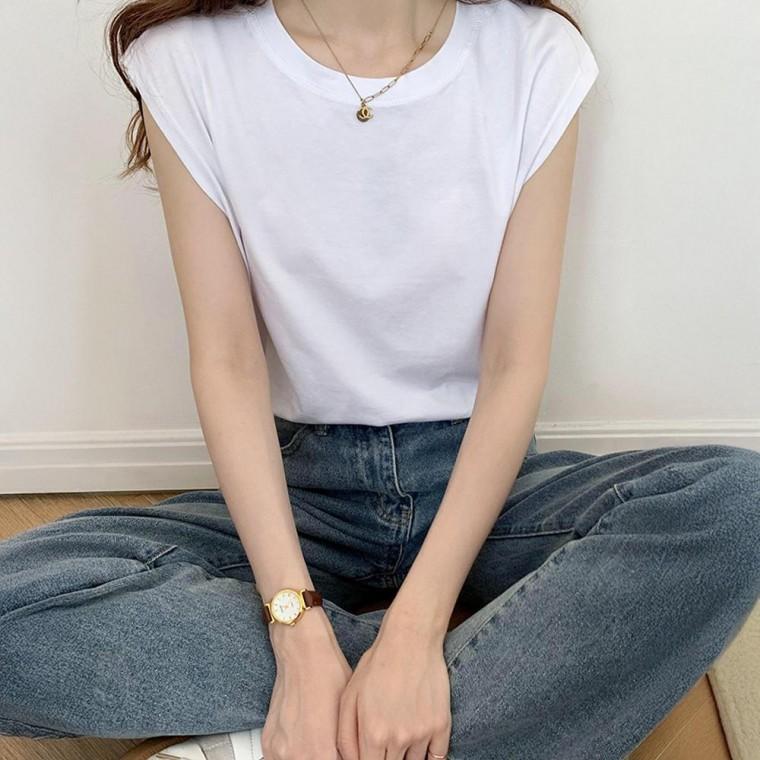 엣지 소프트 세미오버 민소매 티 기본 소프트 캡소매 탑 세미오버 엣지