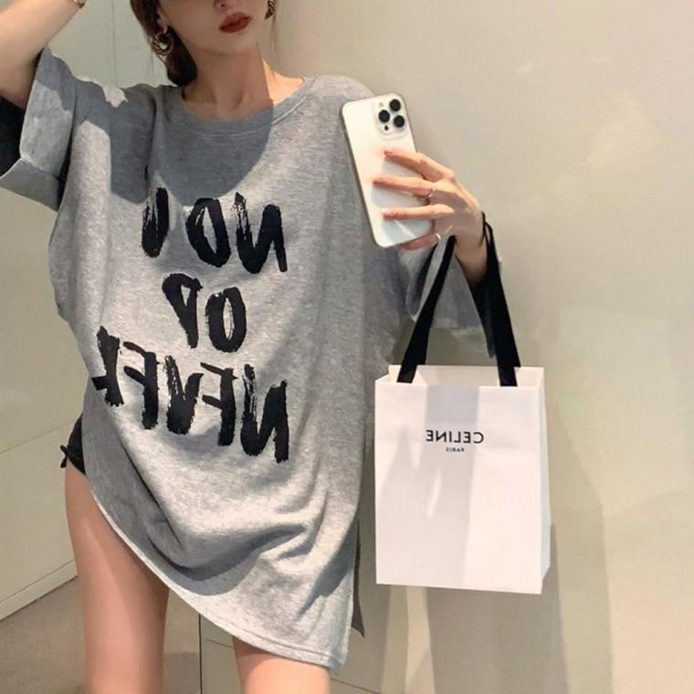 롱 레터링나염 박시 반팔 티셔츠 박시 빅사이즈 반팔 레터링