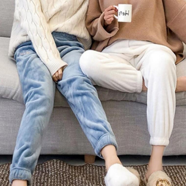 여성 융털 수면바지 파자마 바지 밴딩 라운지 홈웨어 데일리 보온 잠옷