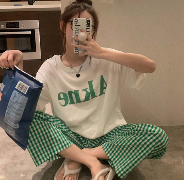 체크그린 내츄럴 상하 잠옷세트