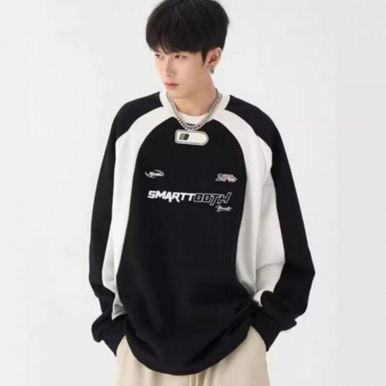 남성 데일리 레터링 배색 래글런 나그랑 긴팔 티셔츠