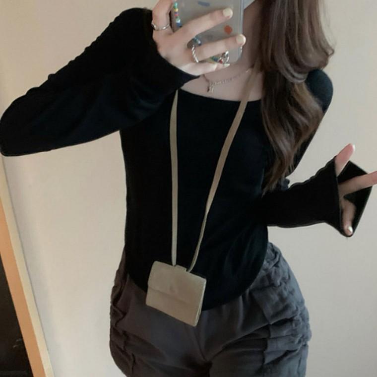 여성 데일리 슬림핏 티셔츠 스퀘어넥 긴팔티