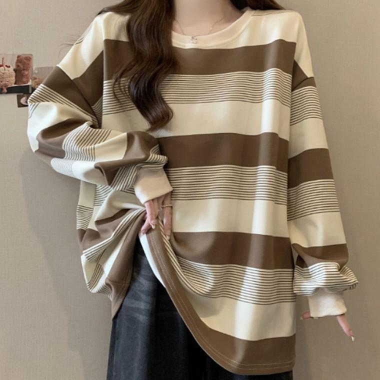 여자 스트라이프 루즈핏 긴팔티 캐주얼 데일리 맨투맨
