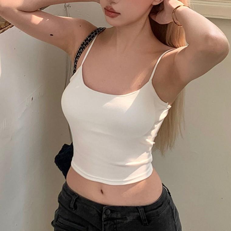 여성 여름 끈나시 패션 크롭탑 캡내장
