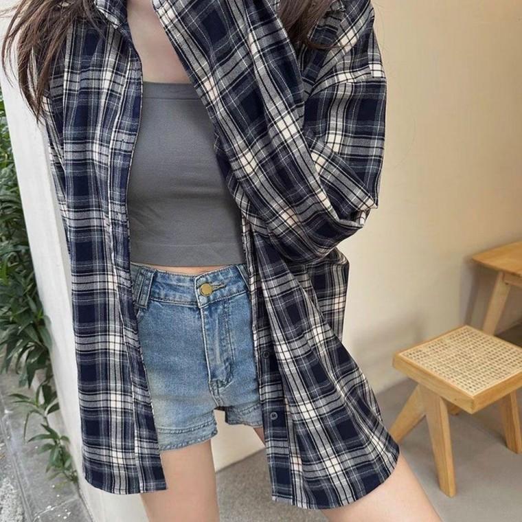 체크셔츠 긴팔 오버핏 롱 가을 여자셔츠 루즈핏셔츠 여자남방