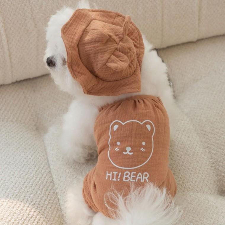 곰돌이 옷 모자 세트 PET 강아지 나시 강아지치마