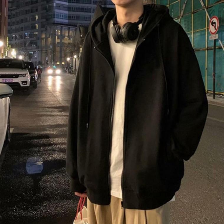 오버핏 남여공용 학생 기모 기본 베이직 무지 후드집업