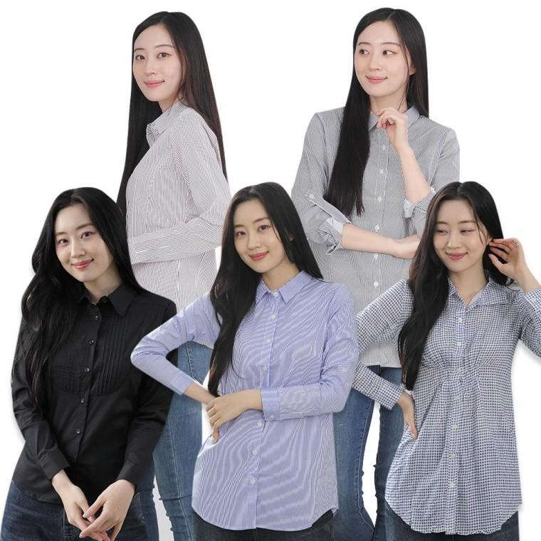 PG-908 블랙셔츠 검은색셔츠 여성 블라우스 셔츠 남방 스트라이프 체크 스판