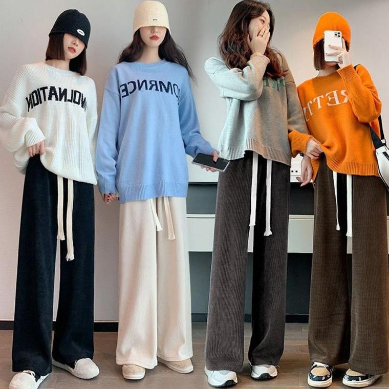코듀로이 셔닐 겨울 밴딩팬츠 벨벳 기모 와이드 골지 여자 코듀로이팬츠