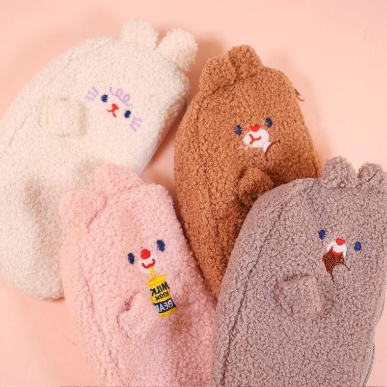 양털 귀여운 캐릭터 곰돌이 겨울 필통 큰 4종 토끼 뽀글이 펜파우치