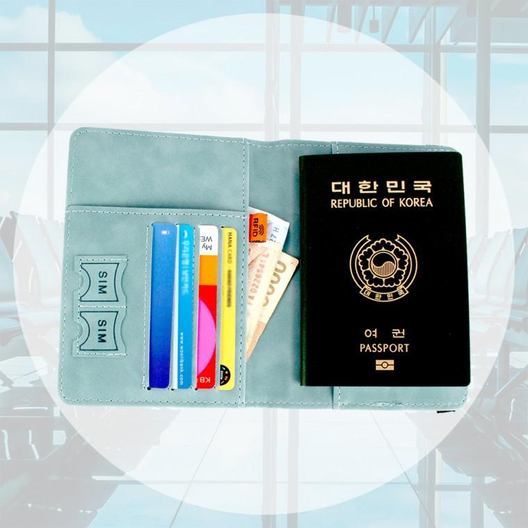 해외여행 가죽 여권 케이스 트레블월렛 파스텔 민트