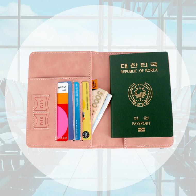 해외여행 가죽 여권 케이스 트레블월렛 파스텔 살구색