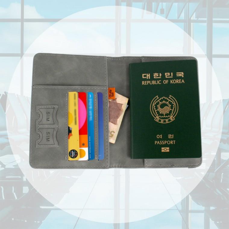 해외여행 가죽 여권 케이스 트레블월렛 기본 연회색