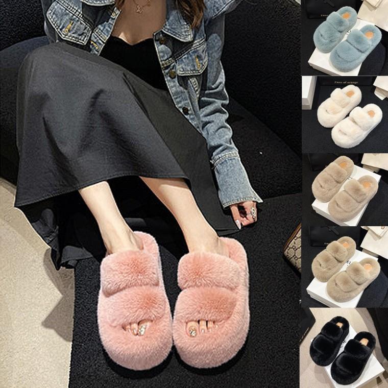 여성 빅사이즈 퍼 털 겨울 통굽 6cm 키높이 슬리퍼 샌들 샌달