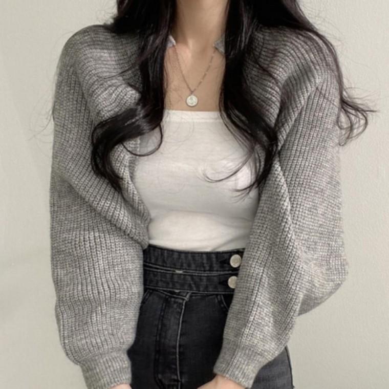 여성 니트 숏 블레로 가디건 루즈핏 크롭 카디건 간절기