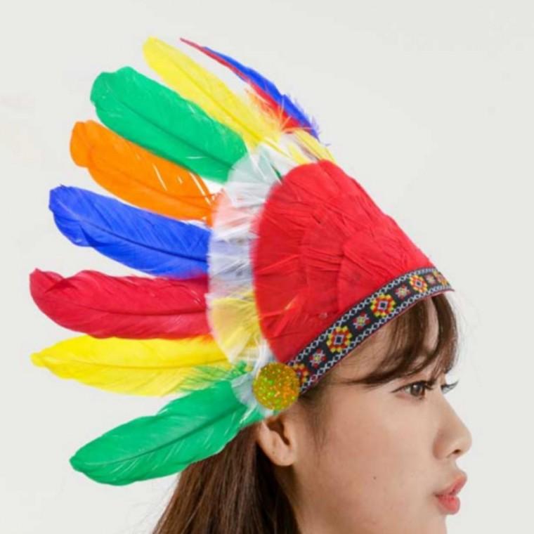 P-134 인디언 추장 분장 깃털 공연 파티모자 장기자랑 코스프레 소품 (소형)