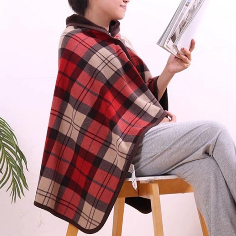 체크무늬 가을 겨울 망토 담요 어깨 무릎 똑딱이 차박담요 캠핑 극세사 단추 항공 비행기