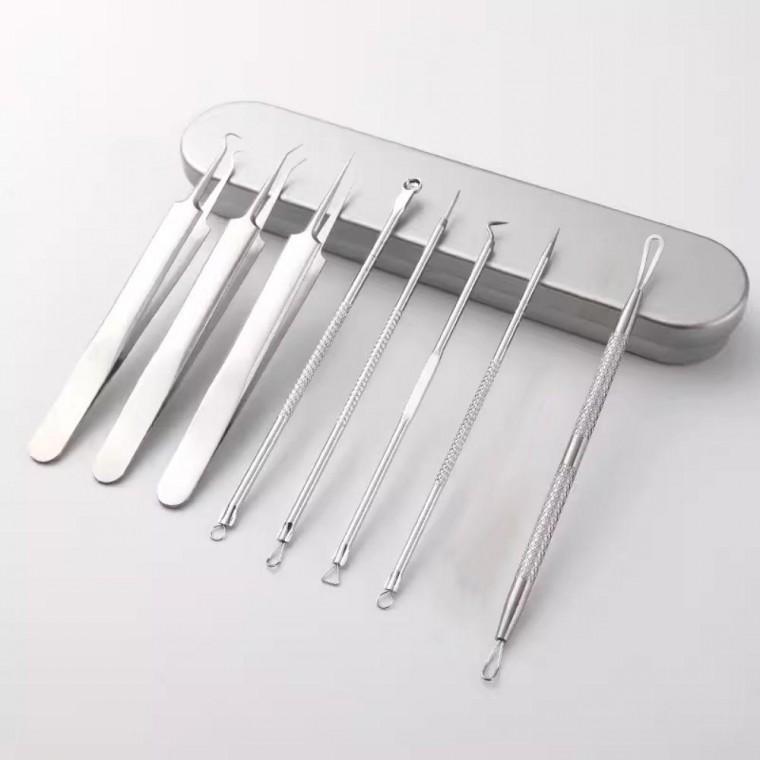 피지 압출기 바늘8 종 1세트 제거기 블랙 헤드 지방 입자 헤드제