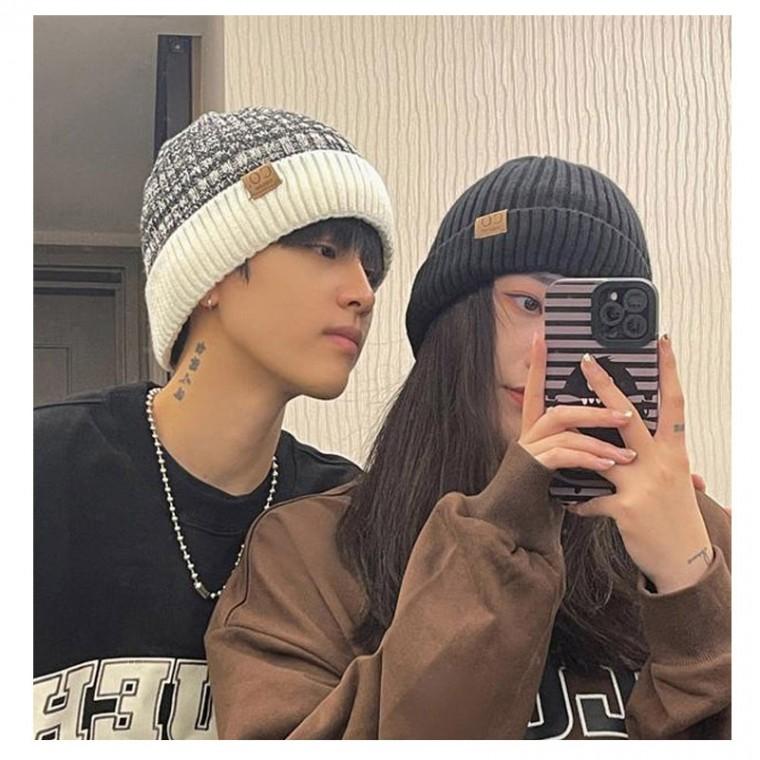 융털기모 배색 마블 비니