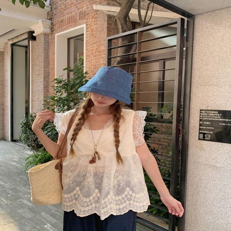 레이스 여자 여름 자수 민소매 레이어드블라우스 러블리무드 블라우스 민소매