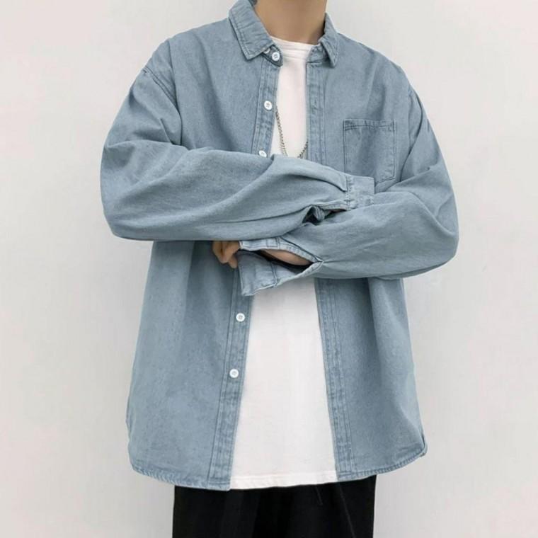 2컬러 청남방 남녀공용 대학생 남녀공용셔츠 데님셔츠 데님셔츠 남성 여유핏
