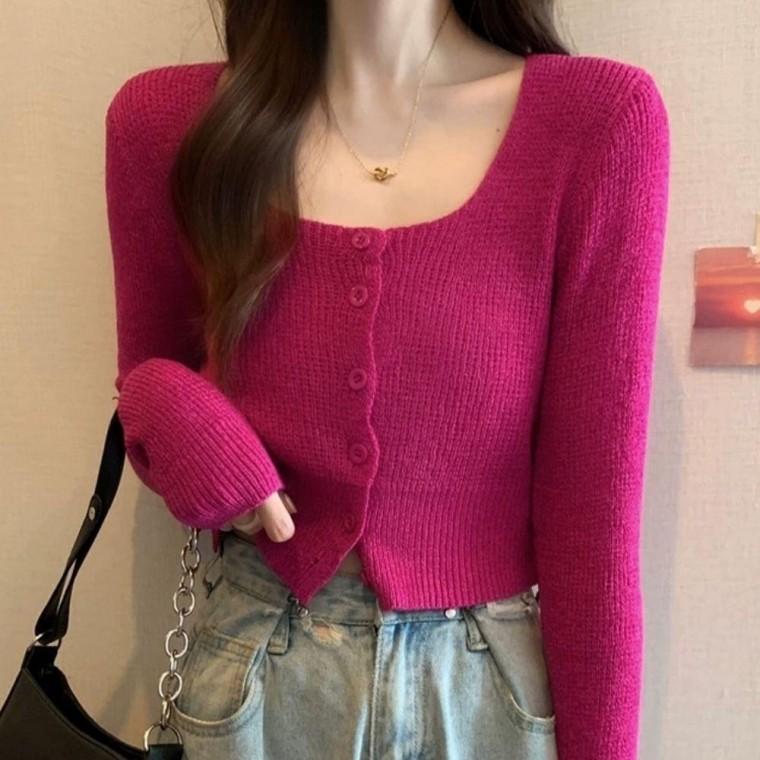 산뜻한 컬러감 발랄한 긴팔 니트 가디건 여성가디건 4컬러 패션아우터 크롭