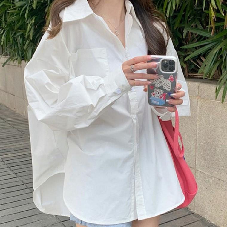 오버핏 여자 루즈 셔츠 화이트 남방 데일리룩