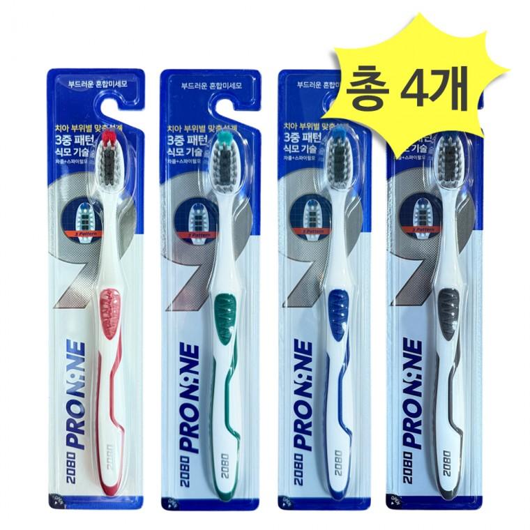 애경 2080 프로나인 칫솔 x 4개 부드러운 혼합미세모 차콜 스파이럴모