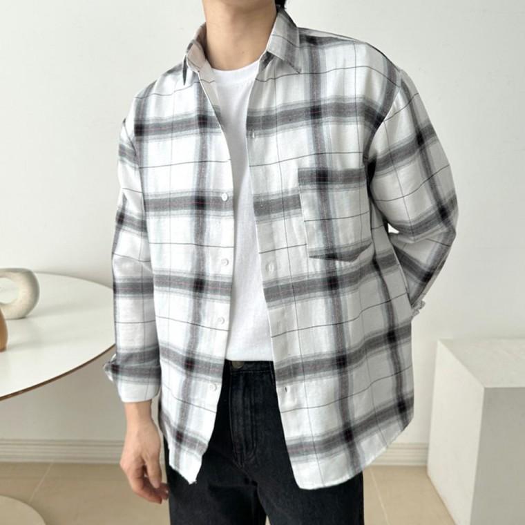 루즈핏 체크 셔츠 학생 직장인 캐주얼 긴팔 남방