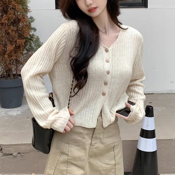 여자 브이넥 니트가디건 베이직 데일리룩 봄가을룩