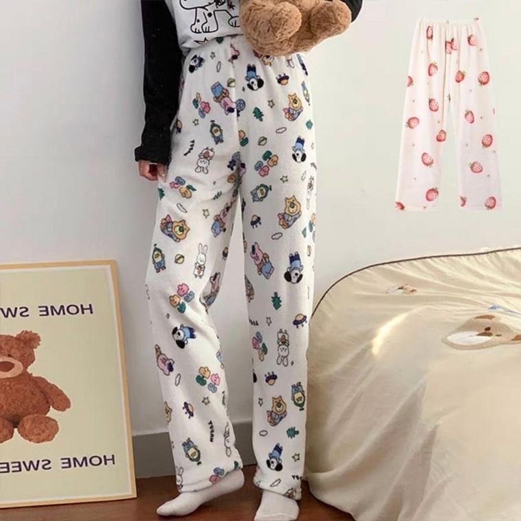 겨울 수면 잠옷 바지 파자마 극세사 홈웨어 팬츠 수면바지 흠웨어 판초 여성 어수 실내복