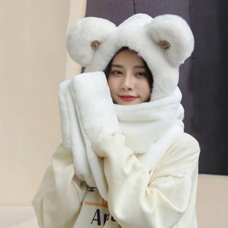 곰돌이 털 모자 목도리 장갑 겨울 방한 뽀글이 세트 넥워머 털모자 털목도리 머플러 후드