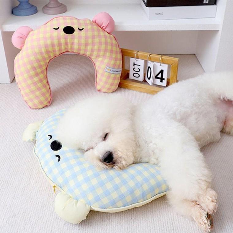 강아지 고양이 베개 체크 목 쿠션 애견 용품 세탁 가능 목베개 목쿠션 애견용 반려 동물