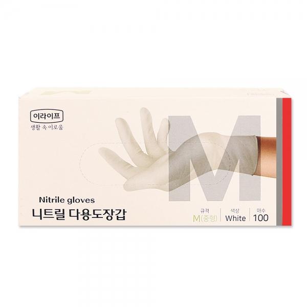 이라이프 니트릴장갑 M 100매 화이트