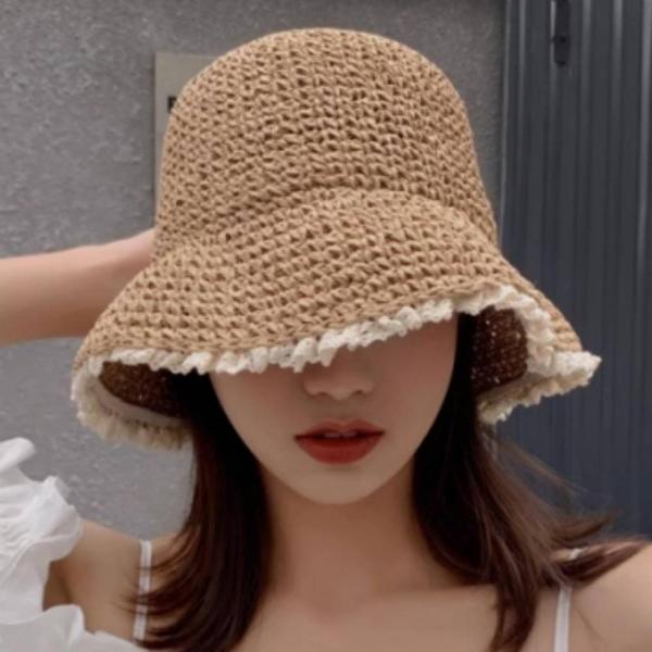 여성용 레이스 밀짚모자 돌돌이 왕골 모자 소녀풍 여름 바캉스 비치 해변 자외선차단 예쁜 여름 모자