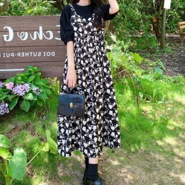 반팔 티셔츠 원피스 뷔스티에 세트 여성 데일리 롱원피스