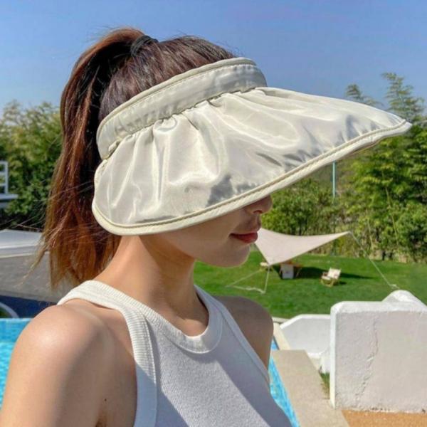 여성 넓은챙 돌돌이 헤어밴드 썬캡 피부보호 여름 모자 자외선차단 바캉스 비치 해변 나들이용 휴대용 접이