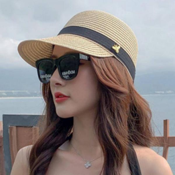 여성용 벌 장식 밀짚 썬캡 볼캡 썬바이저 여름 모자 자외선차단 바캉스 비치 해변 나들이 패션 잡화