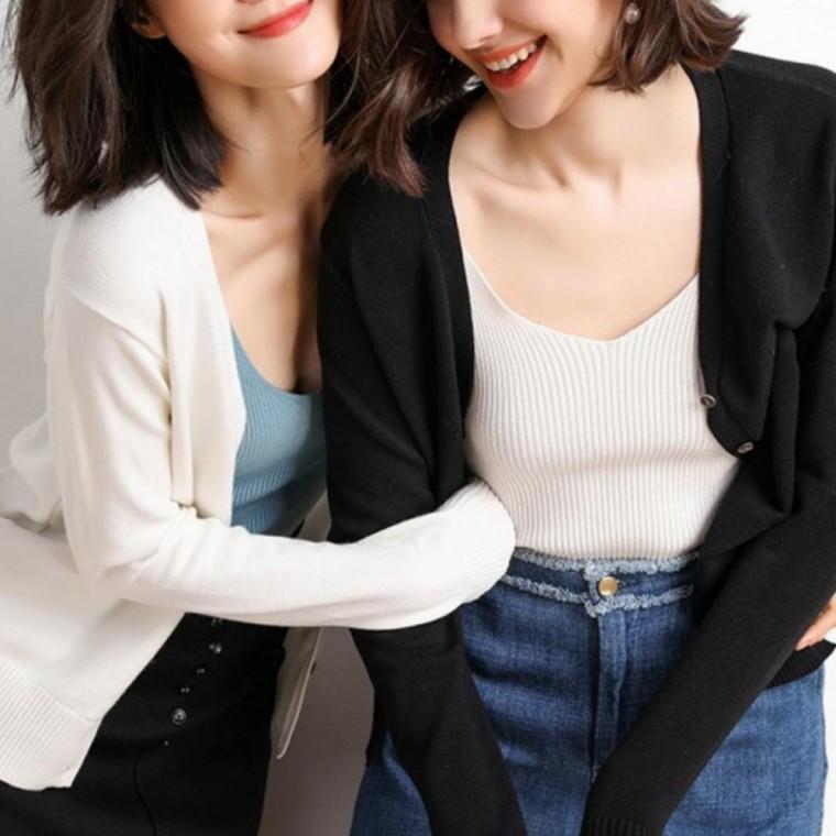 패션 상의 데일리 캐주얼 아우터 여성 봄 가을 니트 브이넥 기본 가디건