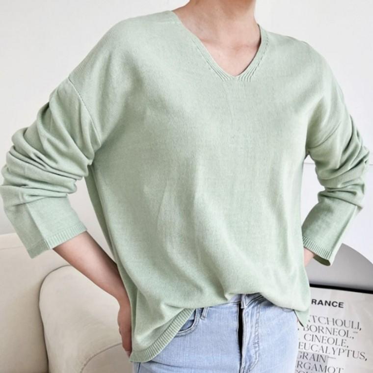 가을 여자스웨터 니트 여성스웨터 여자 여성가을 가을여자 티 브이넥 기본