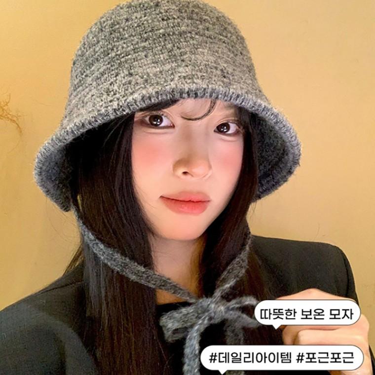 단색 울 끈 버킷햇 벙거지 모자 보온 방한 가을 겨울 여성