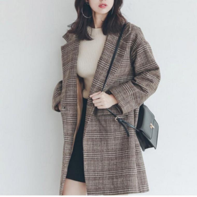 여성자켓 아우터 카라 간절기 데일리 롱 모직 겨울 루즈핏 가을 자켓 여성 봄 체크