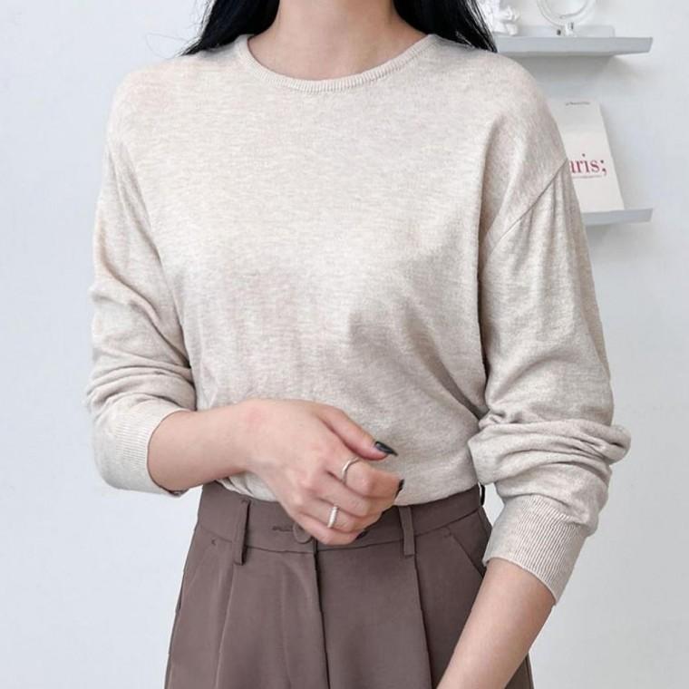 봄 가을 차분한 소프트 데일리 라운드넥넥 짜임니트 스웨터