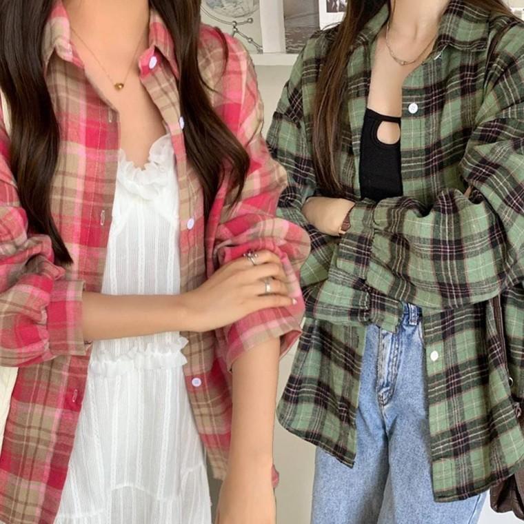 여성 봄 가을 체크 셔츠 긴팔 남방