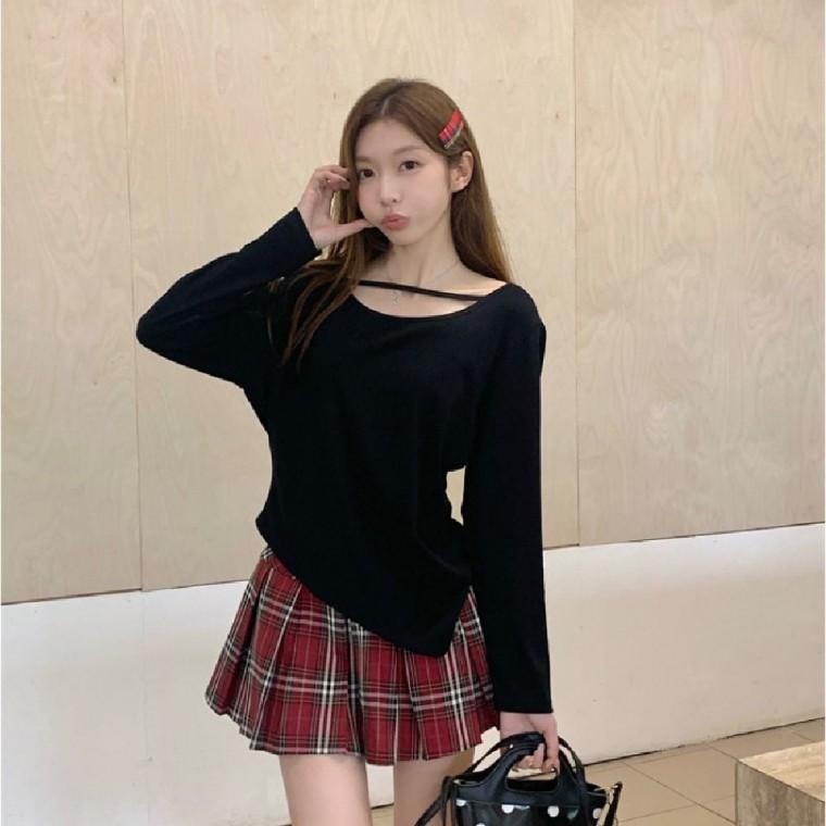 티셔츠 언발란스티셔츠 긴팔 여자 가오리핏 가을 스트링 가을코디 긴팔티셔츠