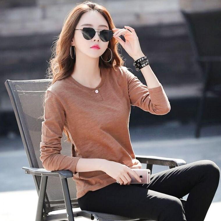 여자 무지 티셔츠 라운드넥 긴팔 데일리 긴팔티 무지티 여성 가을티 봄가을