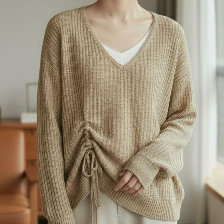 꽈배기 니트 얇은 여성가을 베이지 간절기 회색 가을 여성 브이넥 골지