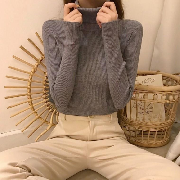 니트목티 4컬러 목폴라티 여자 목폴라 이너 니트 슬림핏 가을목티 가을
